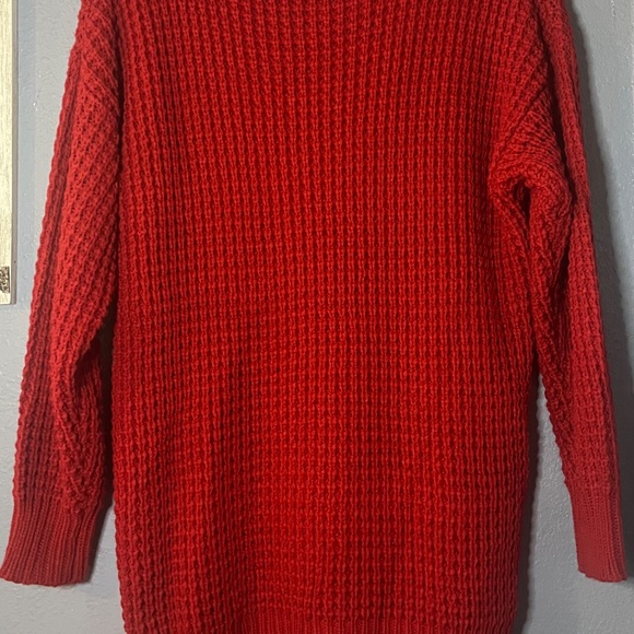Zenana Premium Long Chunky Knit Sweater Women’s Large Red Oversized Thick - Picture 6 of 8